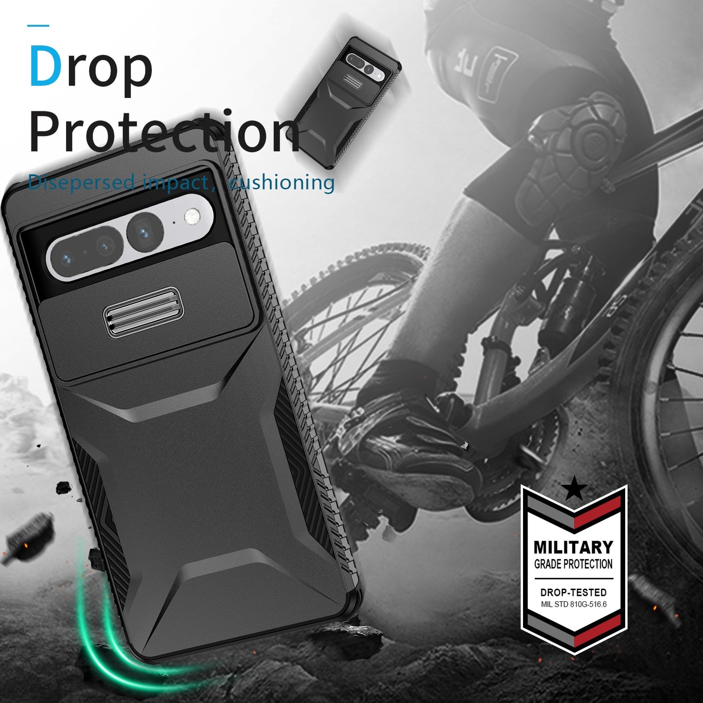 Google Pixel 7 Pro Phone Case with Sliding Camshield | Military-Grade TPU & PC Protective Anti-Scratch Anti-Skid Cover, Durable Shockproof Design
