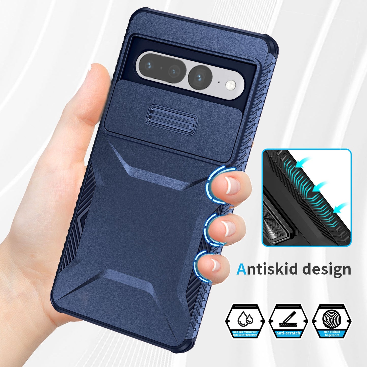 Google Pixel 7 Pro Phone Case with Sliding Camshield | Military-Grade TPU & PC Protective Anti-Scratch Anti-Skid Cover, Durable Shockproof Design