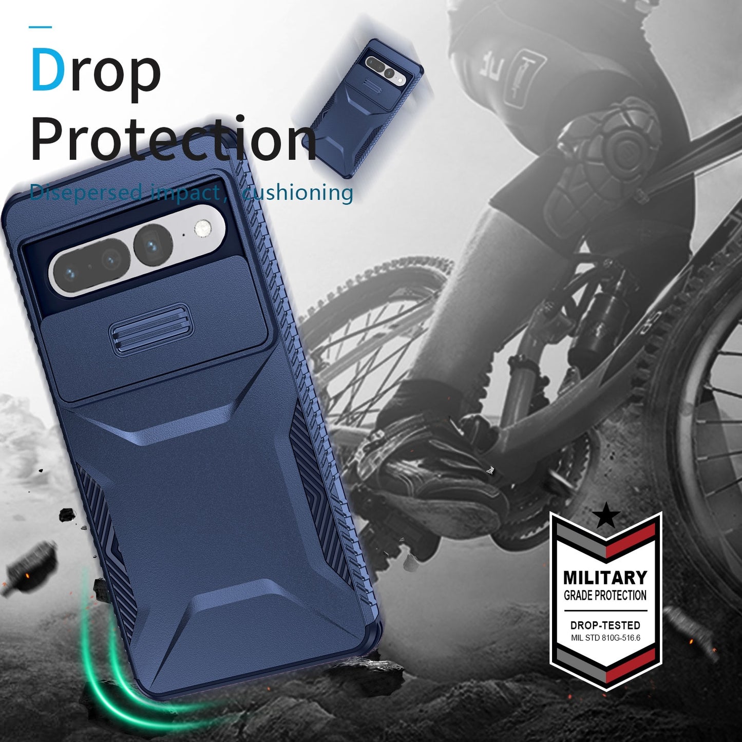 Google Pixel 7 Pro Phone Case with Sliding Camshield | Military-Grade TPU & PC Protective Anti-Scratch Anti-Skid Cover, Durable Shockproof Design