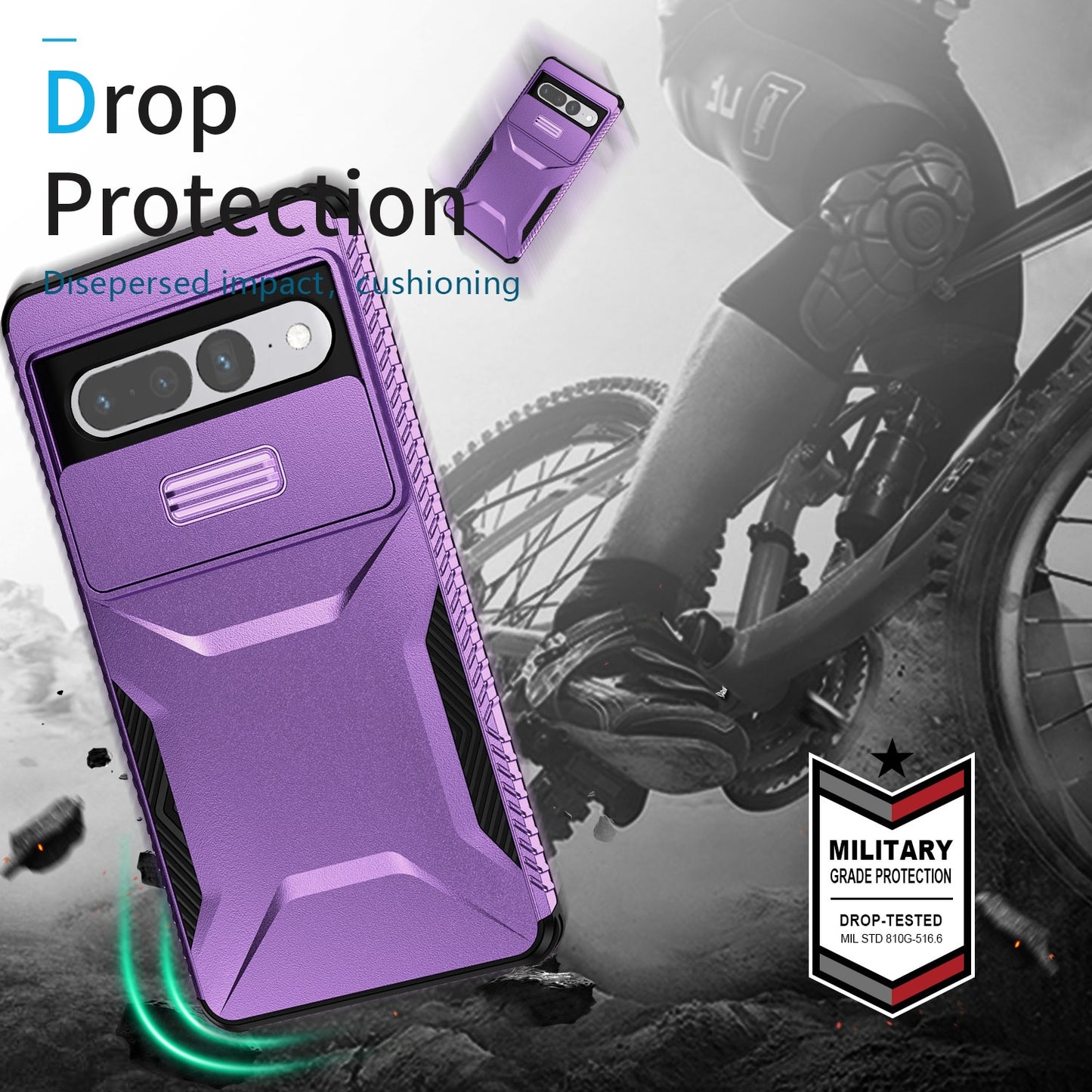 Google Pixel 7 Pro Phone Case with Sliding Camshield | Military-Grade TPU & PC Protective Anti-Scratch Anti-Skid Cover, Durable Shockproof Design