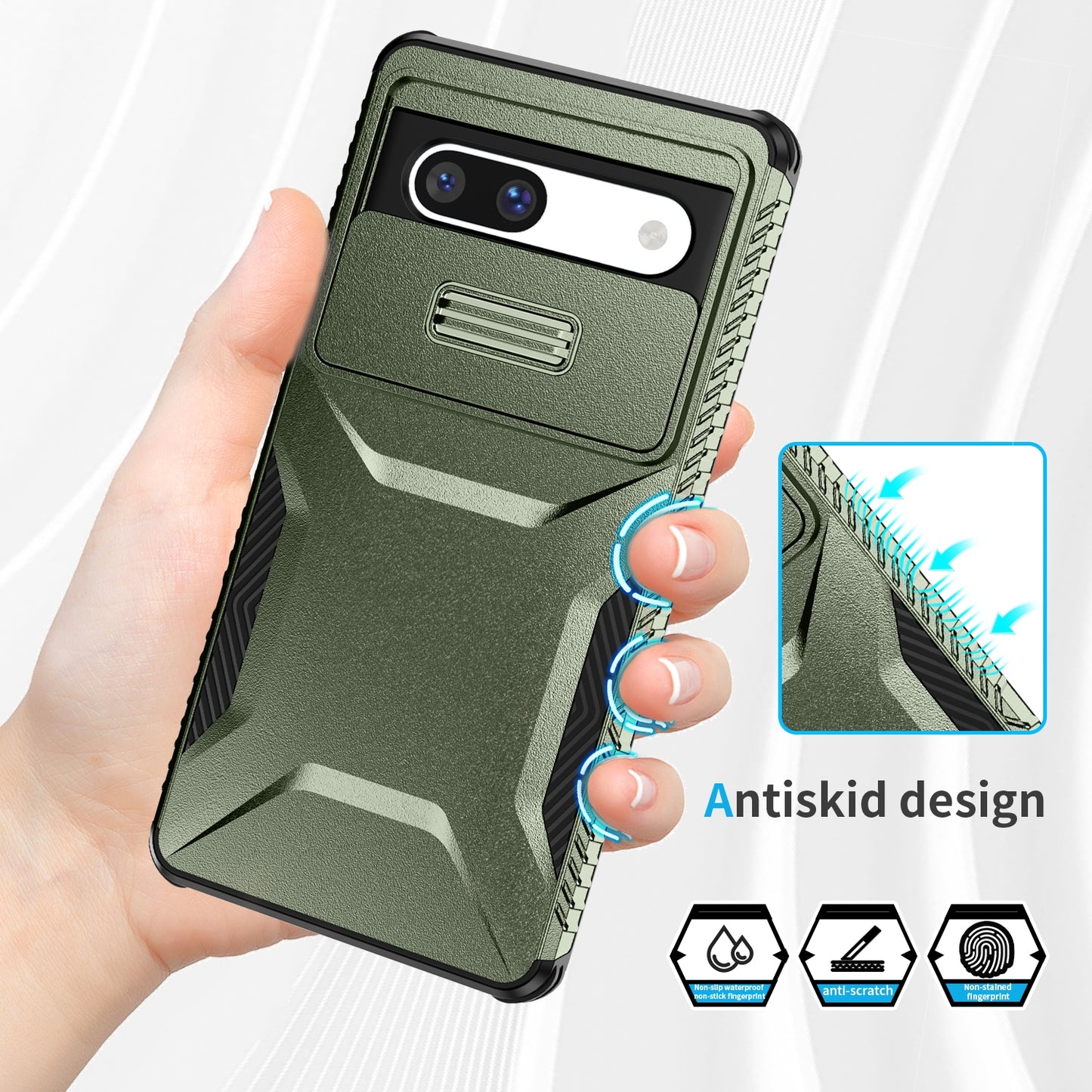 Google Pixel 7a Phone Case with Sliding Camshield | Military-Grade TPU & PC Protective Anti-Scratch Anti-Skid Cover, Durable Shockproof Design