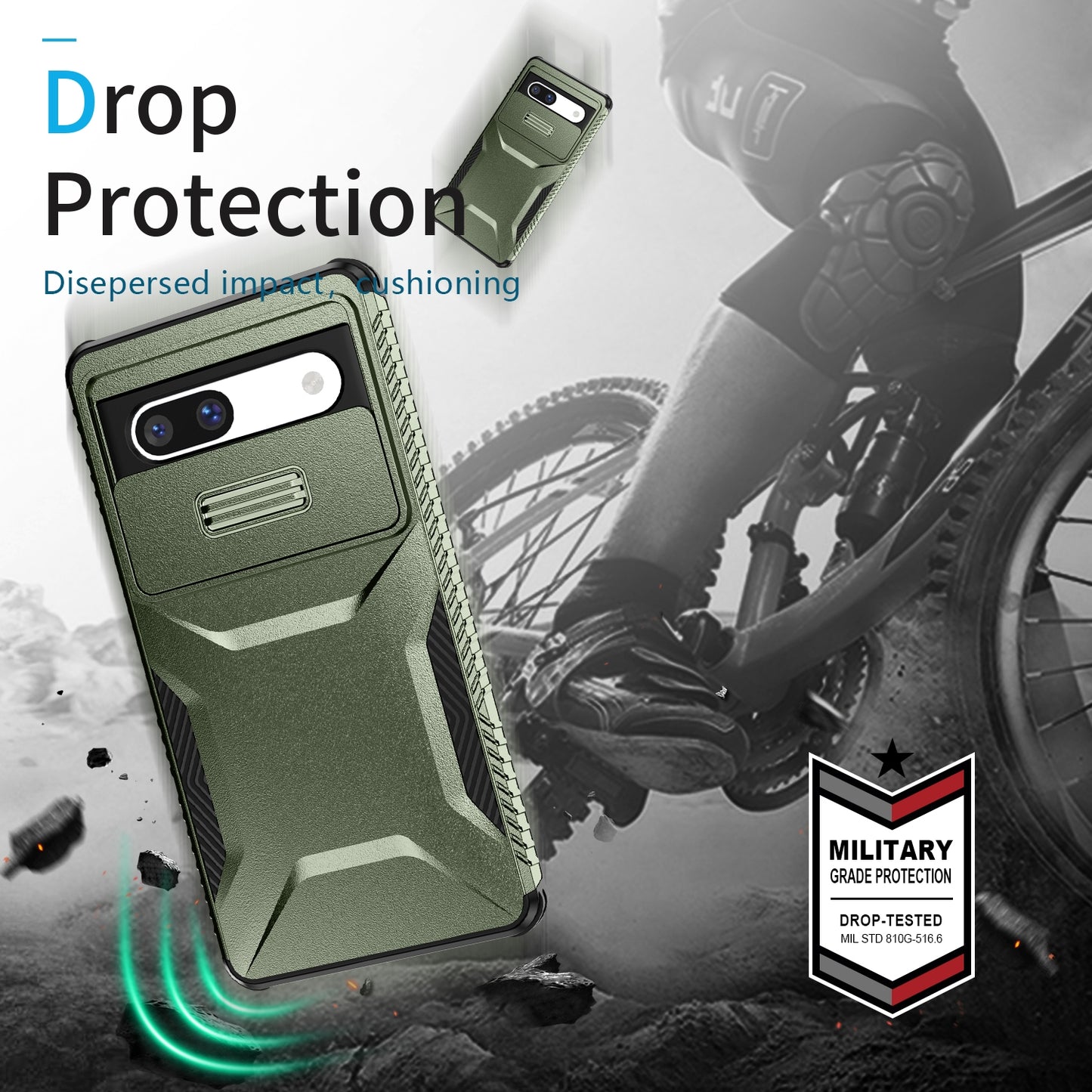 Google Pixel 7a Phone Case with Sliding Camshield | Military-Grade TPU & PC Protective Anti-Scratch Anti-Skid Cover, Durable Shockproof Design