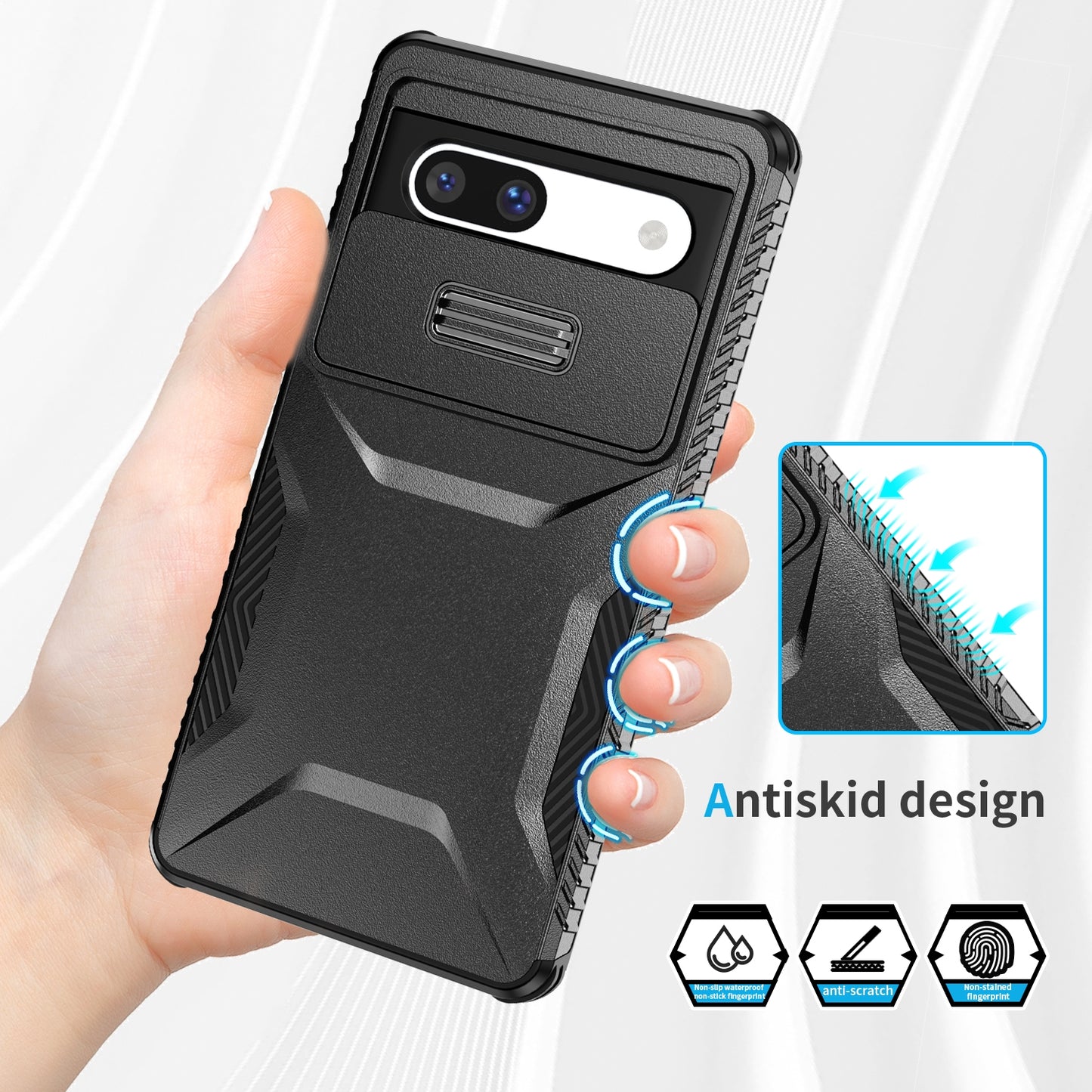 Google Pixel 7a Phone Case with Sliding Camshield | Military-Grade TPU & PC Protective Anti-Scratch Anti-Skid Cover, Durable Shockproof Design