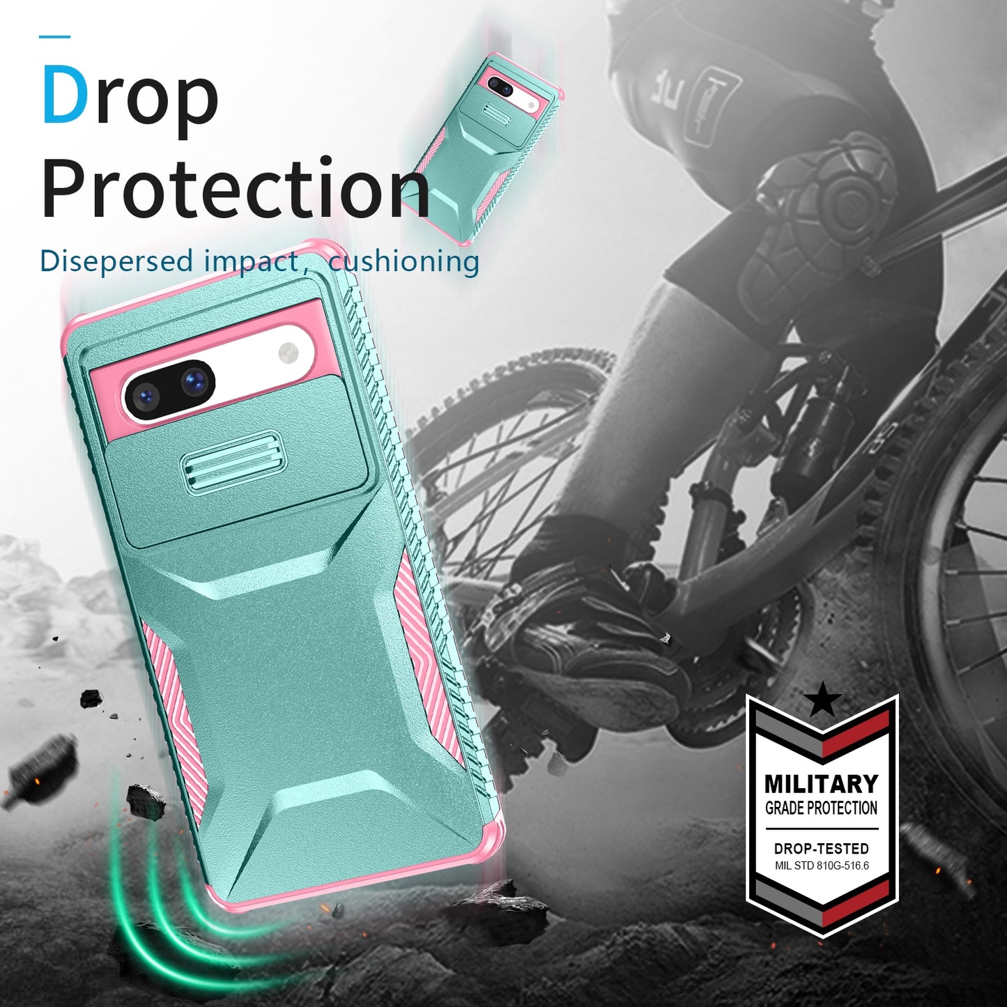 Google Pixel 7a Phone Case with Sliding Camshield | Military-Grade TPU & PC Protective Anti-Scratch Anti-Skid Cover, Durable Shockproof Design