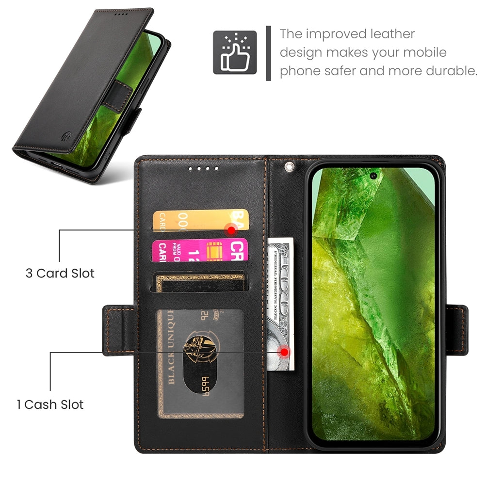 Google Pixel 8a Magnetic Leather Wallet Case with Card Slots, Stand Function & Full Protection