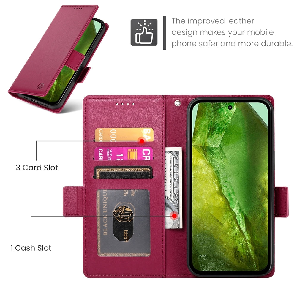 Google Pixel 8a Magnetic Leather Wallet Case with Card Slots, Stand Function & Full Protection