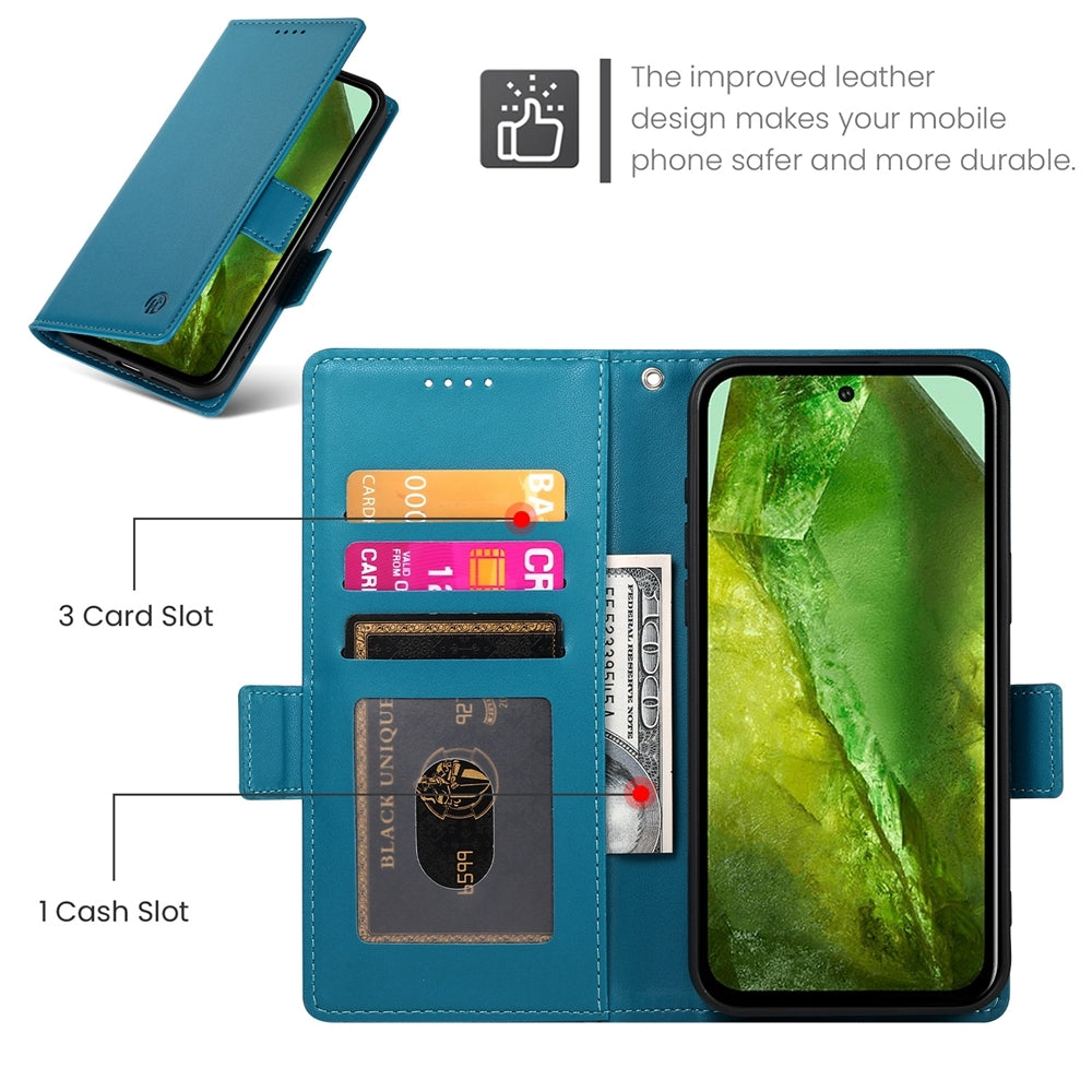 Google Pixel 8a Magnetic Leather Wallet Case with Card Slots, Stand Function & Full Protection