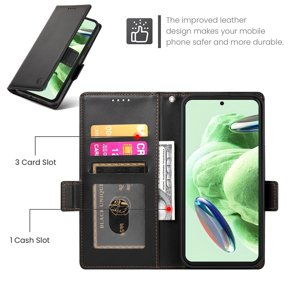 Xiaomi Redmi Note 12 Global India Magnetic Leather Wallet Case with Card Slots, Stand Function & Full Protection