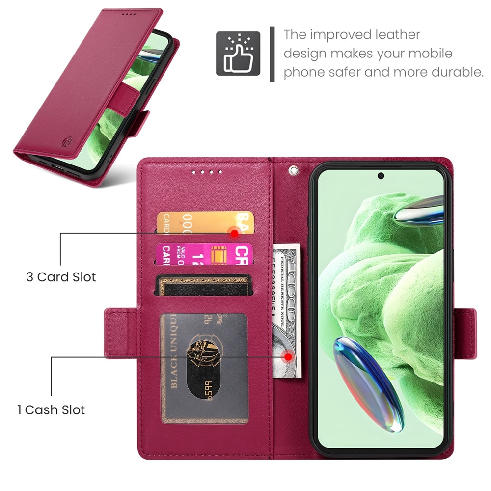 Xiaomi Redmi Note 12 Global India Magnetic Leather Wallet Case with Card Slots, Stand Function & Full Protection