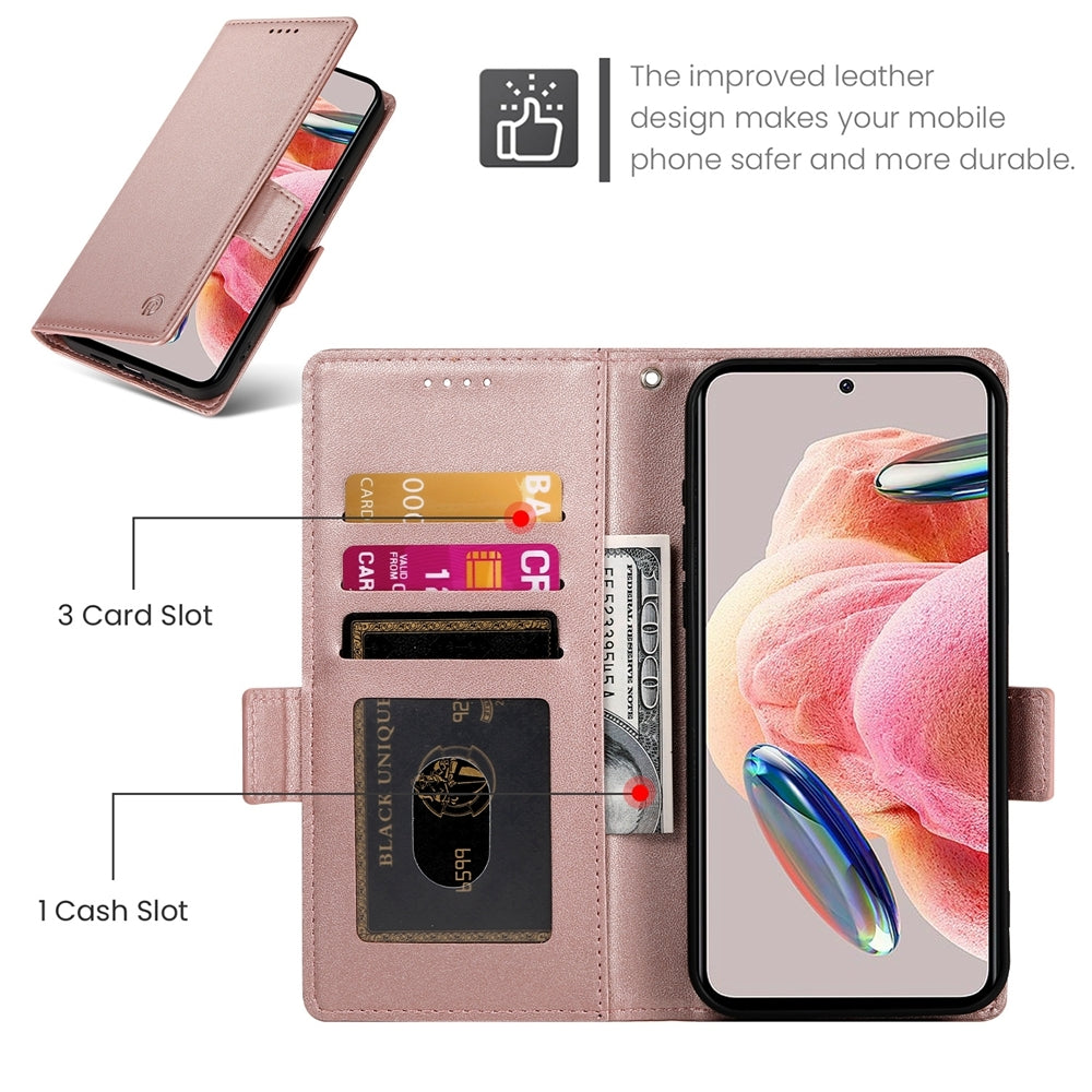 Xiaomi Redmi Note 12 4G Global Magnetic Leather Wallet Case with Card Slots, Stand Function & Full Protection