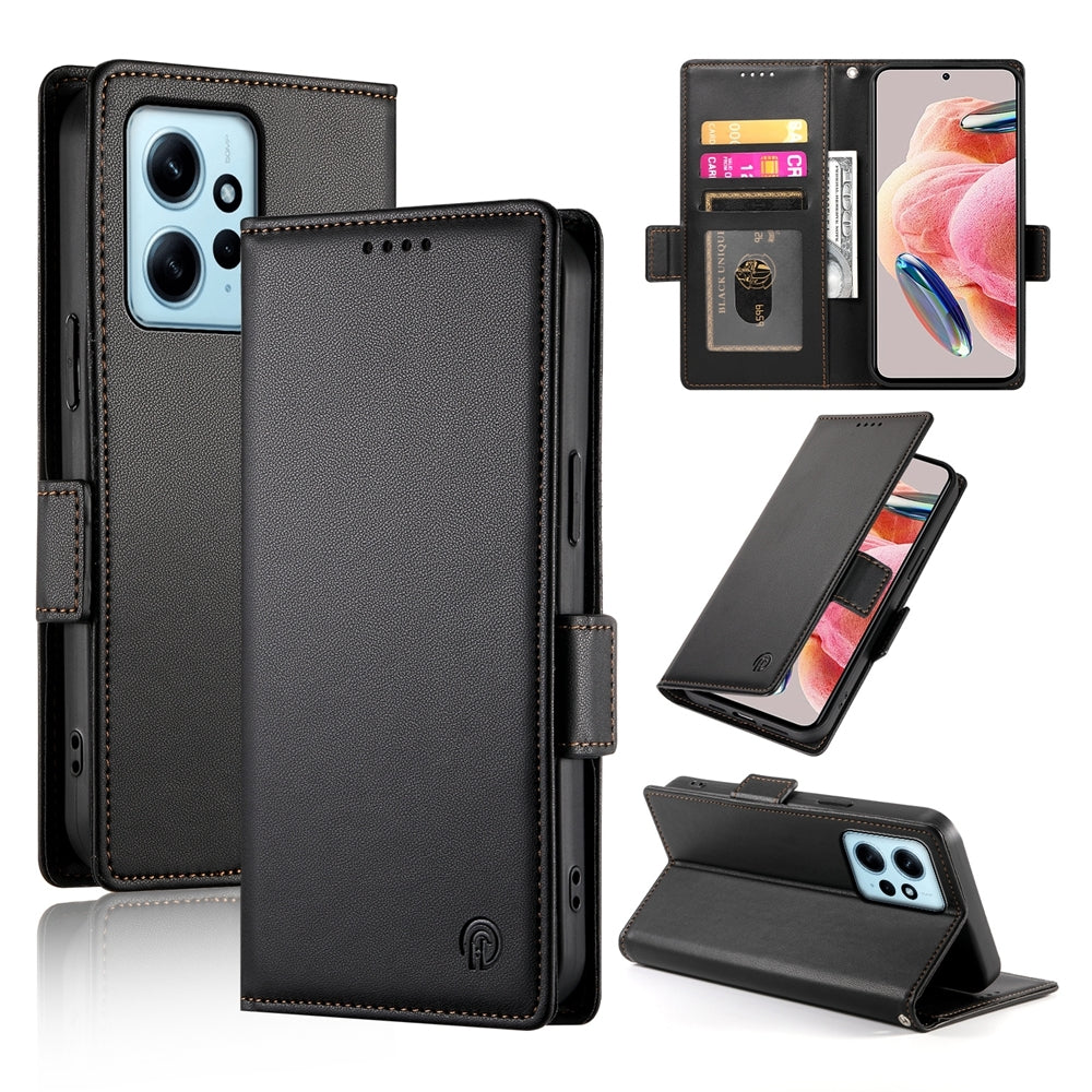 Xiaomi Redmi Note 12 4G Global Magnetic Leather Wallet Case with Card Slots, Stand Function & Full Protection