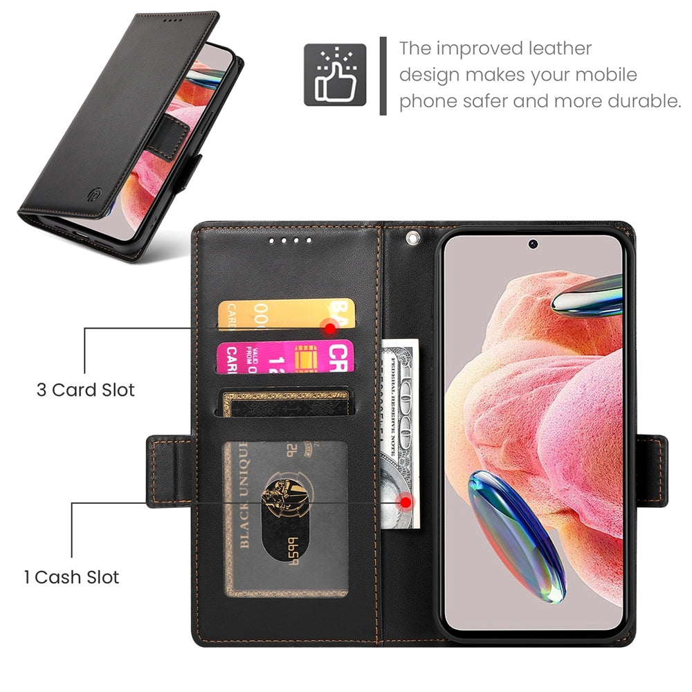 Xiaomi Redmi Note 12 4G Global Magnetic Leather Wallet Case with Card Slots, Stand Function & Full Protection