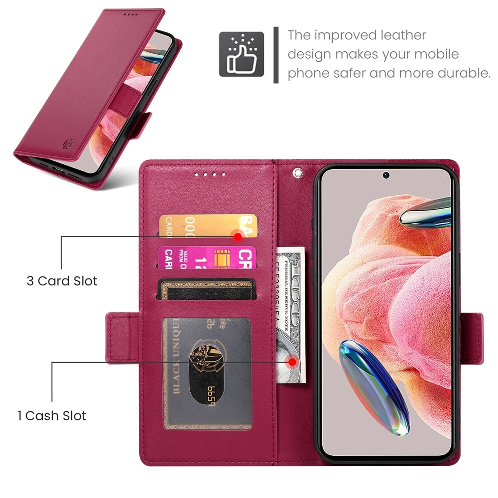 Xiaomi Redmi Note 12 4G Global Magnetic Leather Wallet Case with Card Slots, Stand Function & Full Protection