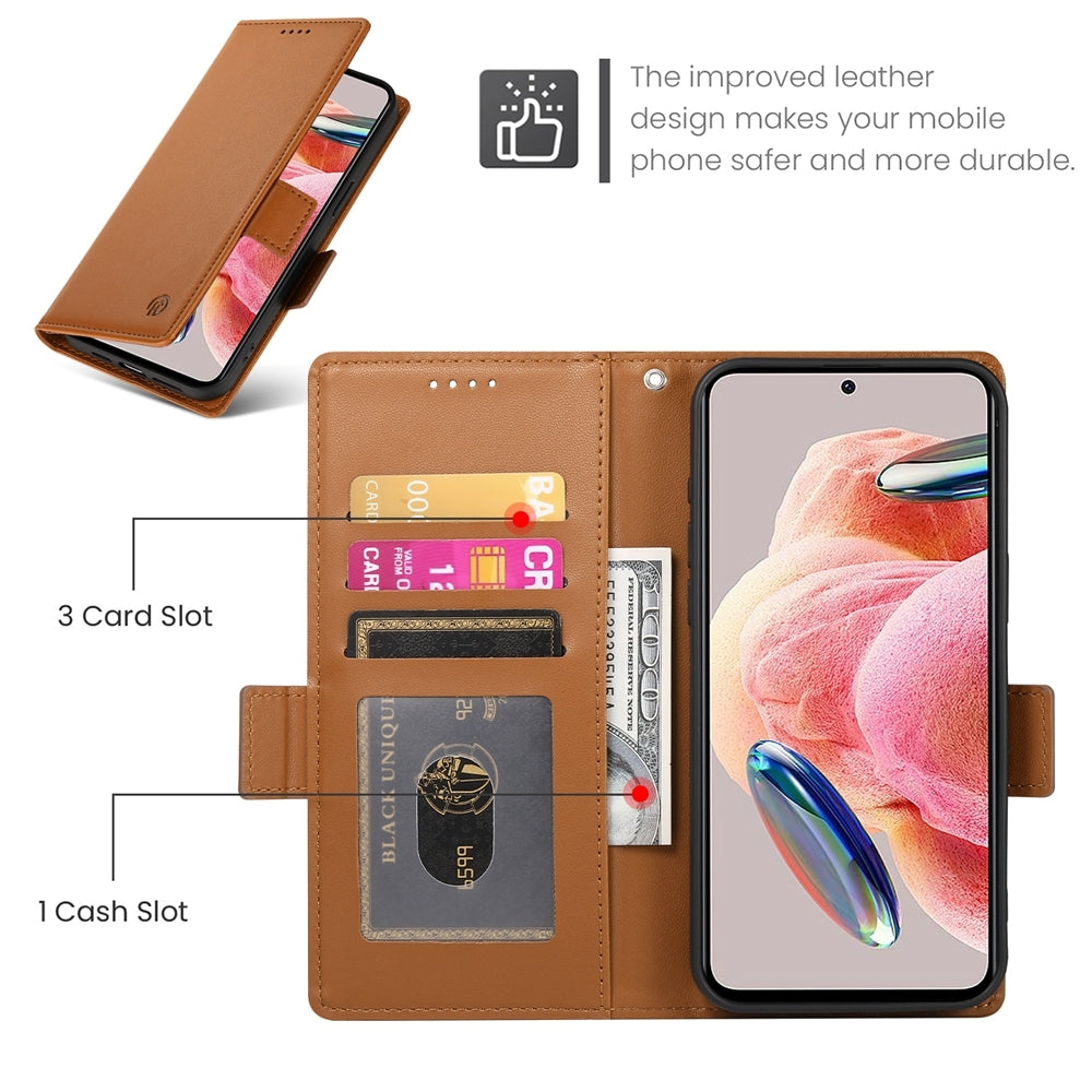 Xiaomi Redmi Note 12 4G Global Magnetic Leather Wallet Case with Card Slots, Stand Function & Full Protection