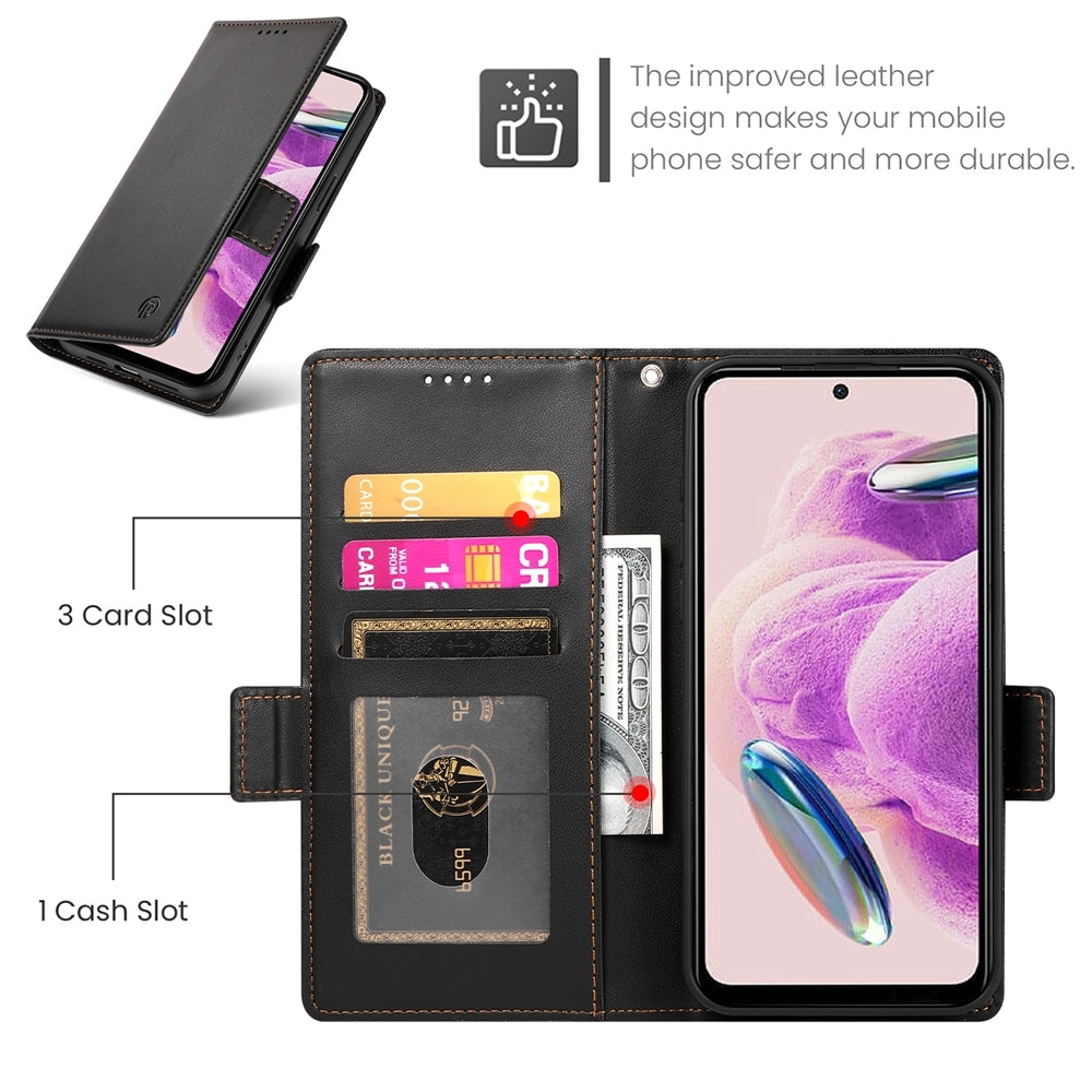 Xiaomi Redmi Note 12S 4G Magnetic Leather Wallet Case with Card Slots, Stand Function & Full Protection