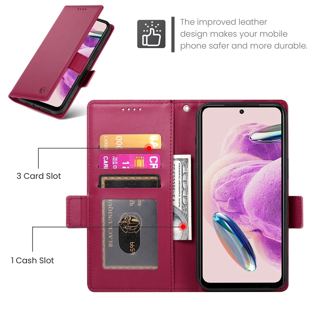 Xiaomi Redmi Note 12S 4G Magnetic Leather Wallet Case with Card Slots, Stand Function & Full Protection