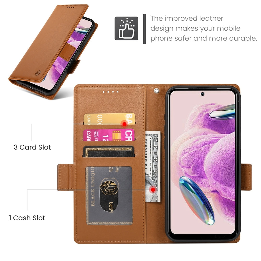 Xiaomi Redmi Note 12S 4G Magnetic Leather Wallet Case with Card Slots, Stand Function & Full Protection