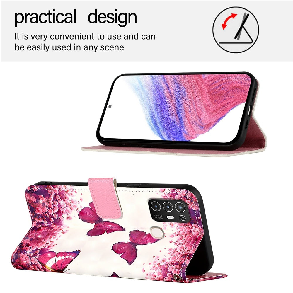 ZTE Blade A52 Leather Flip Phone Case with 3D Painted Design, Card Holder, Wallet & Stand Function - Durable Protection & Easy Access