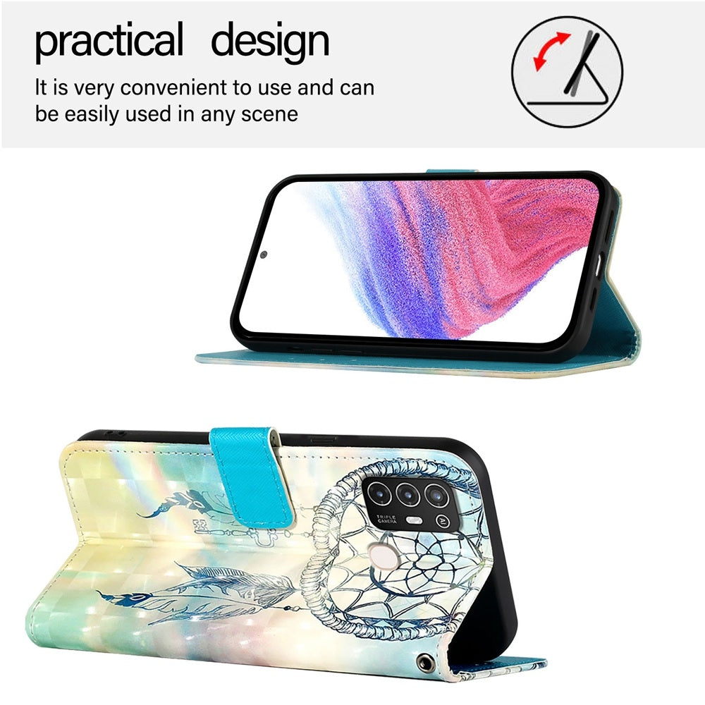 ZTE Blade A52 Leather Flip Phone Case with 3D Painted Design, Card Holder, Wallet & Stand Function - Durable Protection & Easy Access