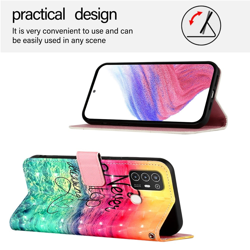 ZTE Blade A52 Leather Flip Phone Case with 3D Painted Design, Card Holder, Wallet & Stand Function - Durable Protection & Easy Access