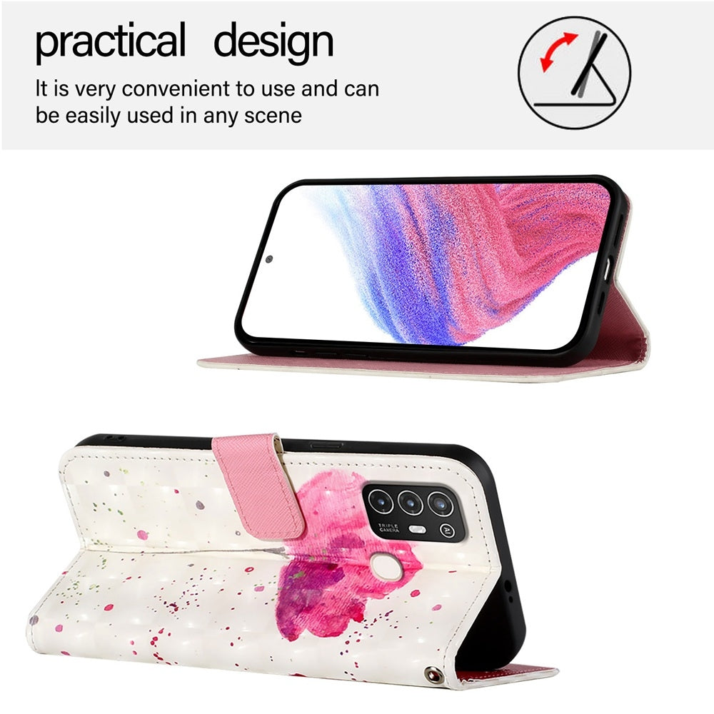 ZTE Blade A52 Leather Flip Phone Case with 3D Painted Design, Card Holder, Wallet & Stand Function - Durable Protection & Easy Access