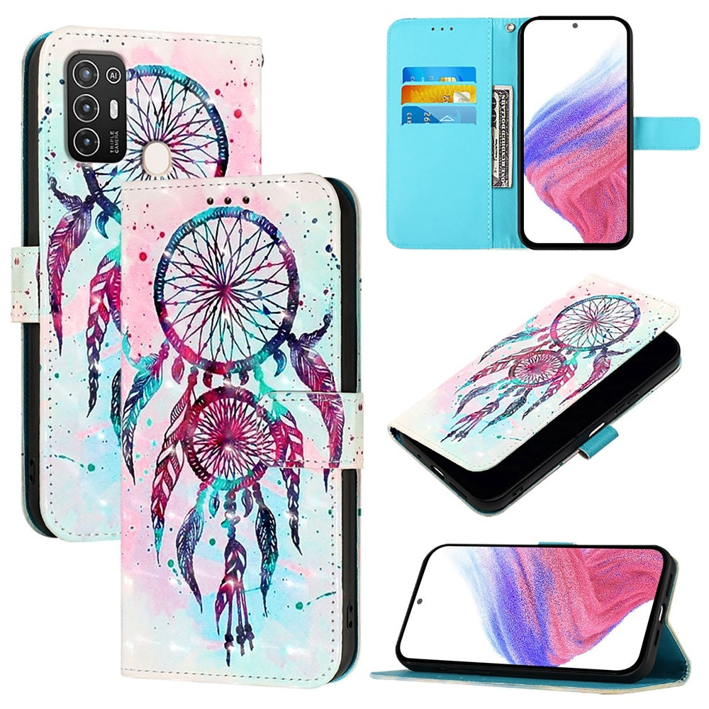 ZTE Blade A52 Leather Flip Phone Case with 3D Painted Design, Card Holder, Wallet & Stand Function - Durable Protection & Easy Access