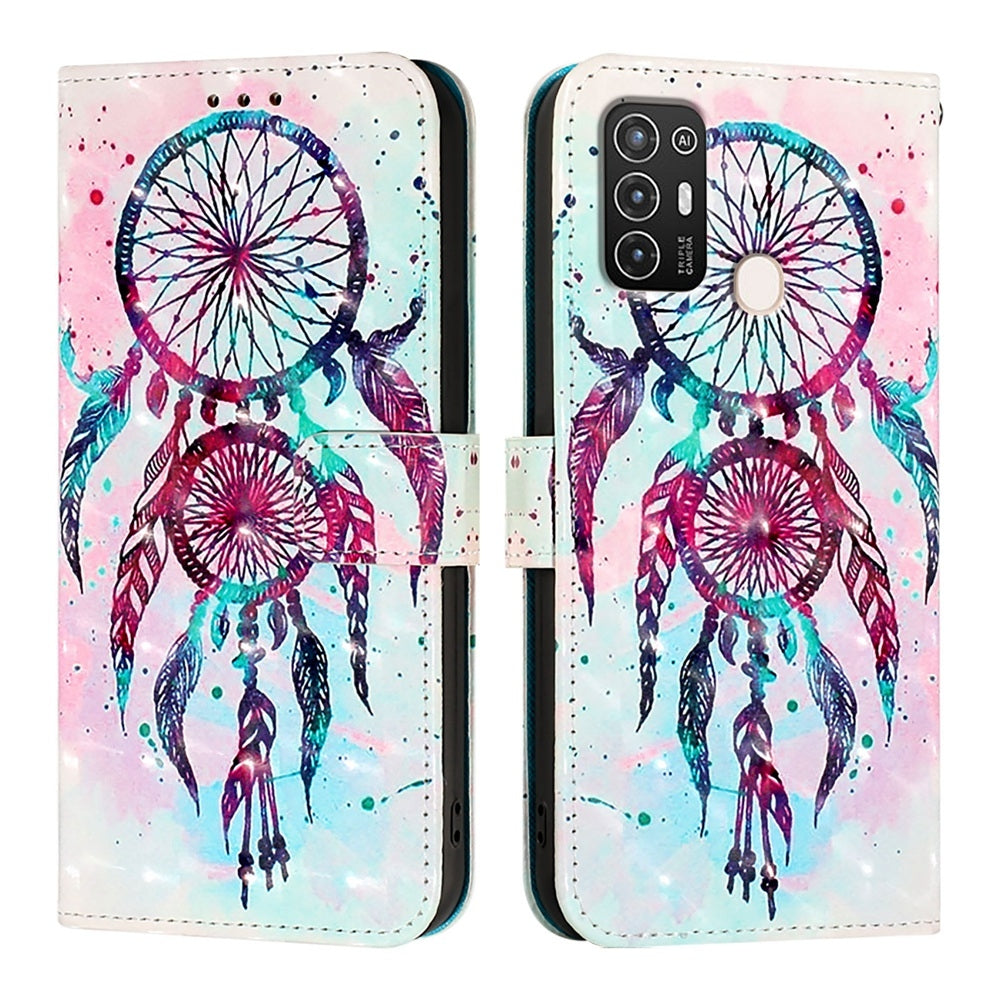 ZTE Blade A52 Leather Flip Phone Case with 3D Painted Design, Card Holder, Wallet & Stand Function - Durable Protection & Easy Access