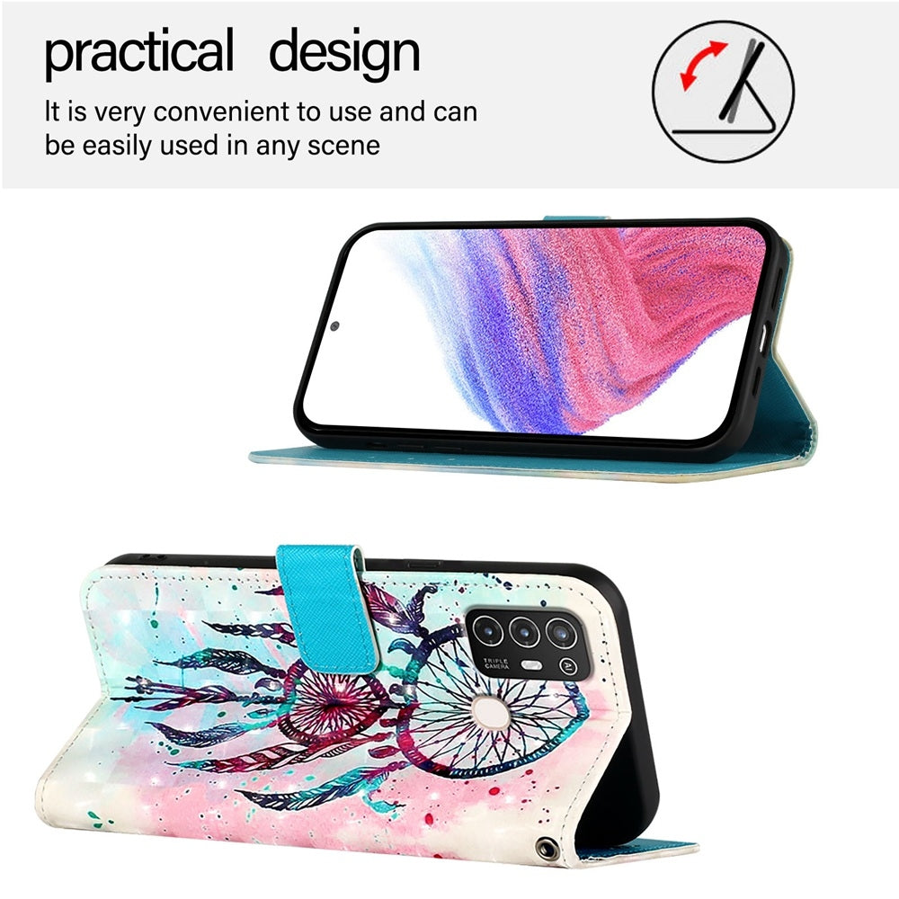 ZTE Blade A52 Leather Flip Phone Case with 3D Painted Design, Card Holder, Wallet & Stand Function - Durable Protection & Easy Access