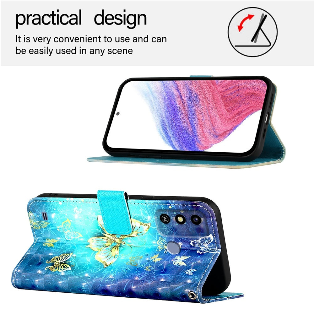 ZTE Blade A53 Leather Flip Phone Case with 3D Painted Design, Card Holder, Wallet & Stand Function - Durable Protection & Easy Access