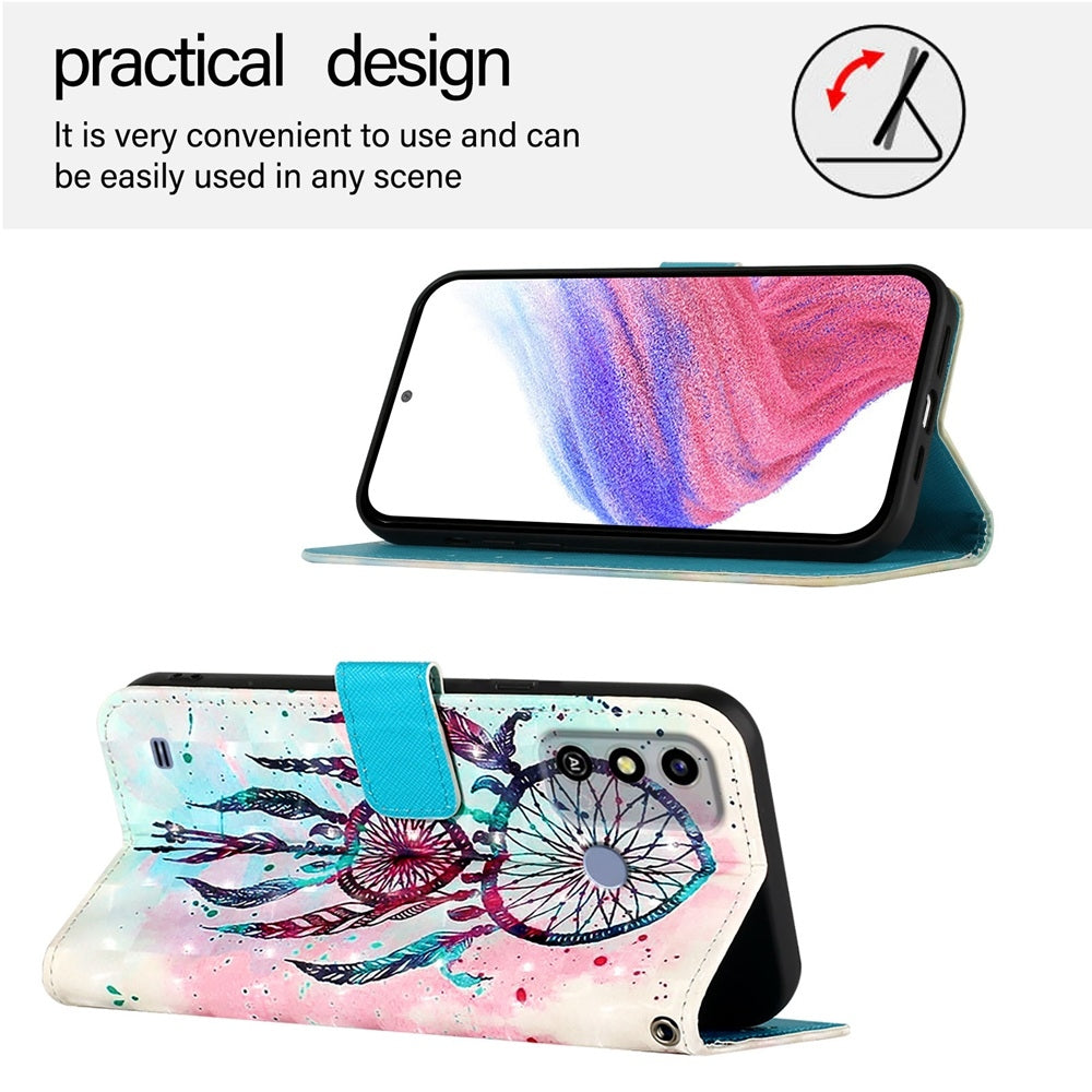 ZTE Blade A53 Leather Flip Phone Case with 3D Painted Design, Card Holder, Wallet & Stand Function - Durable Protection & Easy Access