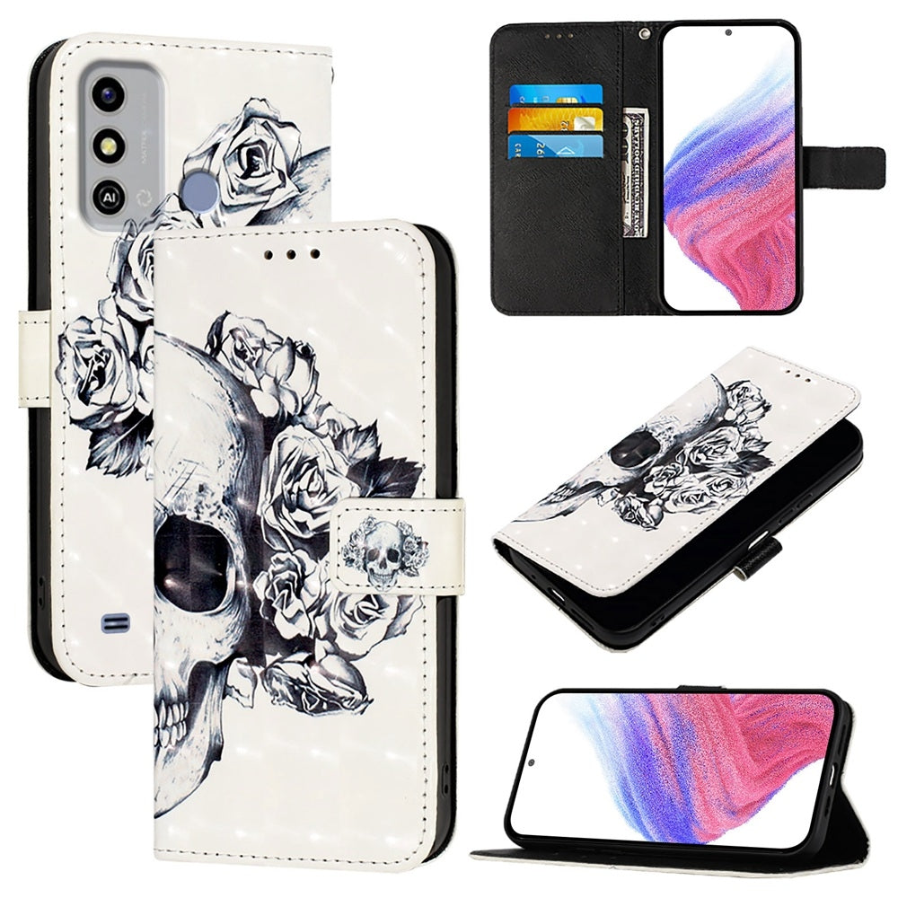 ZTE Blade A53 Leather Flip Phone Case with 3D Painted Design, Card Holder, Wallet & Stand Function - Durable Protection & Easy Access