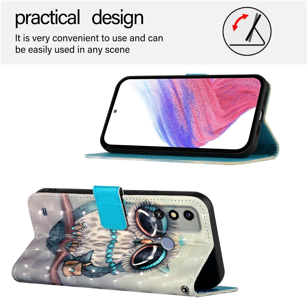 ZTE Blade A53 Leather Flip Phone Case with 3D Painted Design, Card Holder, Wallet & Stand Function - Durable Protection & Easy Access