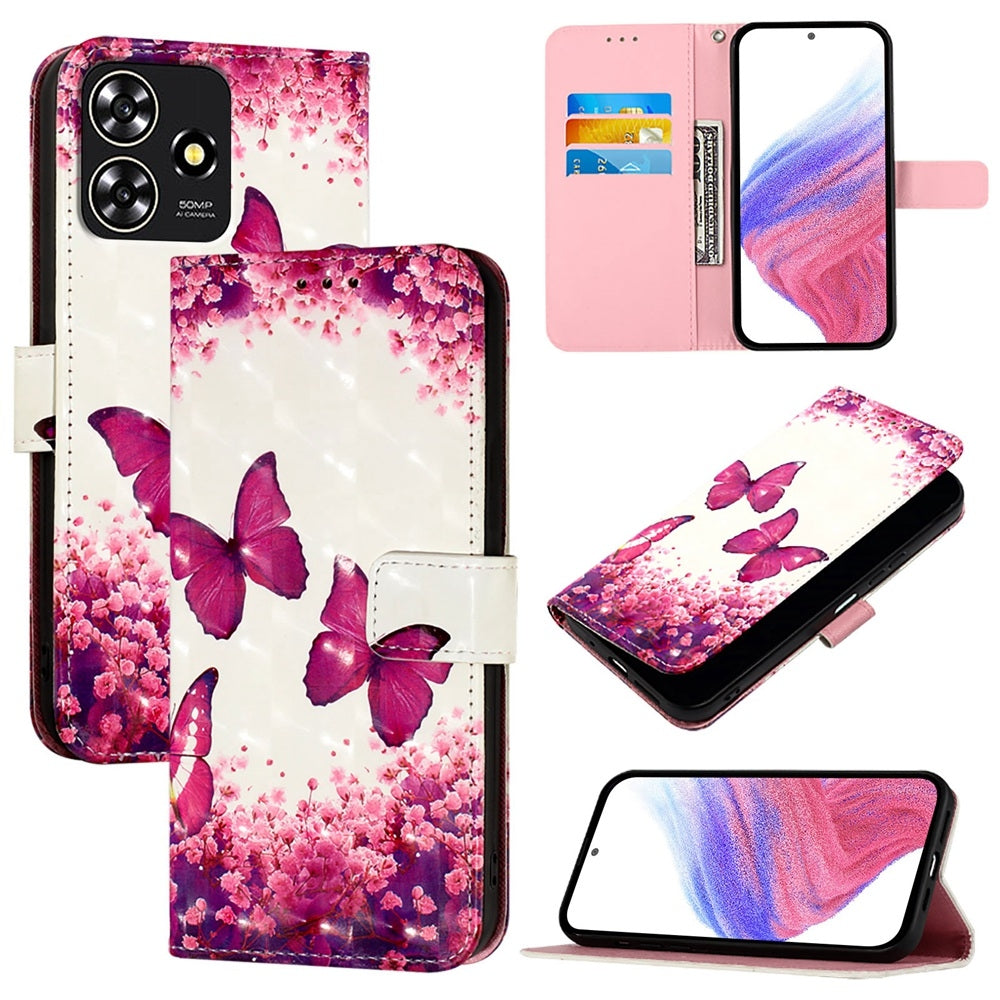 ZTE Blade A73 4G Leather Flip Phone Case with 3D Painted Design, Card Holder, Wallet & Stand Function - Durable Protection & Easy Access