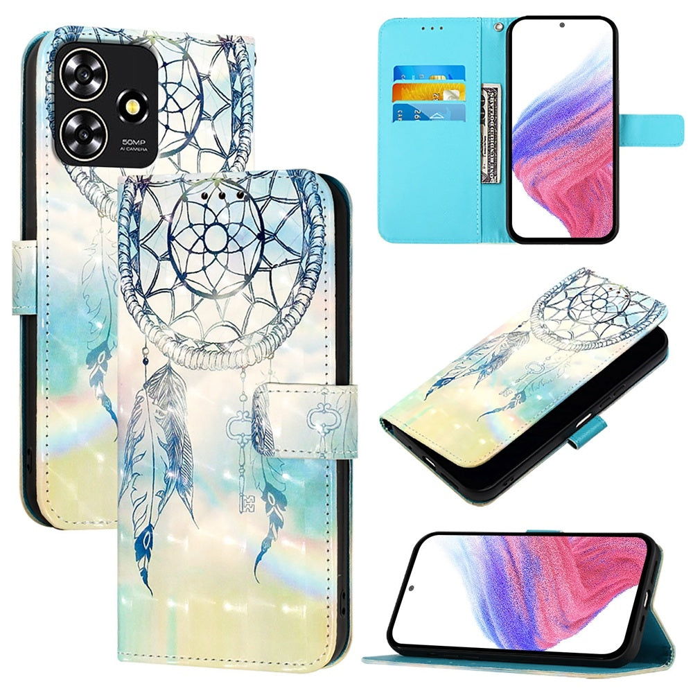 ZTE Blade A73 4G Leather Flip Phone Case with 3D Painted Design, Card Holder, Wallet & Stand Function - Durable Protection & Easy Access