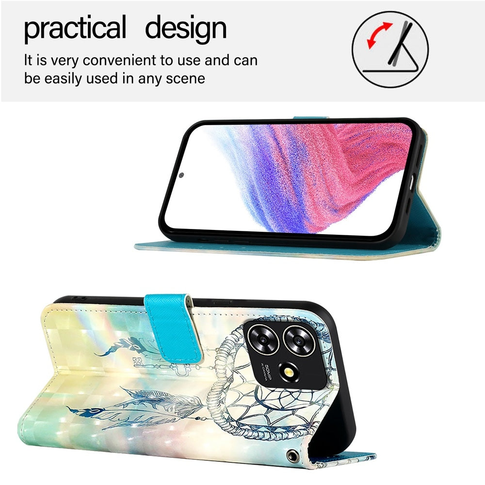 ZTE Blade A73 4G Leather Flip Phone Case with 3D Painted Design, Card Holder, Wallet & Stand Function - Durable Protection & Easy Access