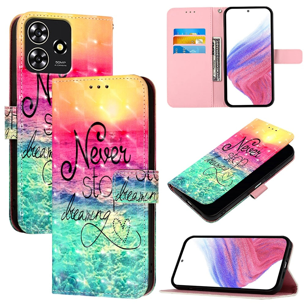 ZTE Blade A73 4G Leather Flip Phone Case with 3D Painted Design, Card Holder, Wallet & Stand Function - Durable Protection & Easy Access