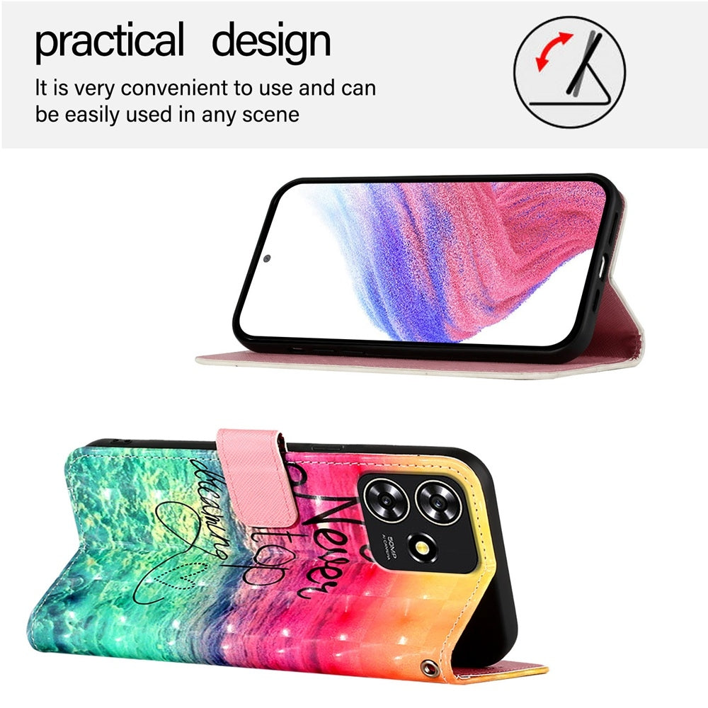 ZTE Blade A73 4G Leather Flip Phone Case with 3D Painted Design, Card Holder, Wallet & Stand Function - Durable Protection & Easy Access
