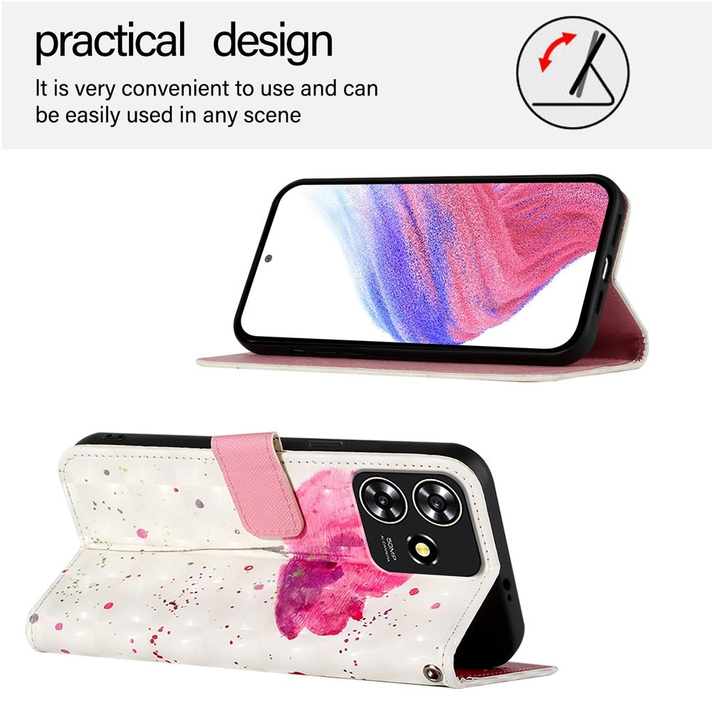 ZTE Blade A73 4G Leather Flip Phone Case with 3D Painted Design, Card Holder, Wallet & Stand Function - Durable Protection & Easy Access