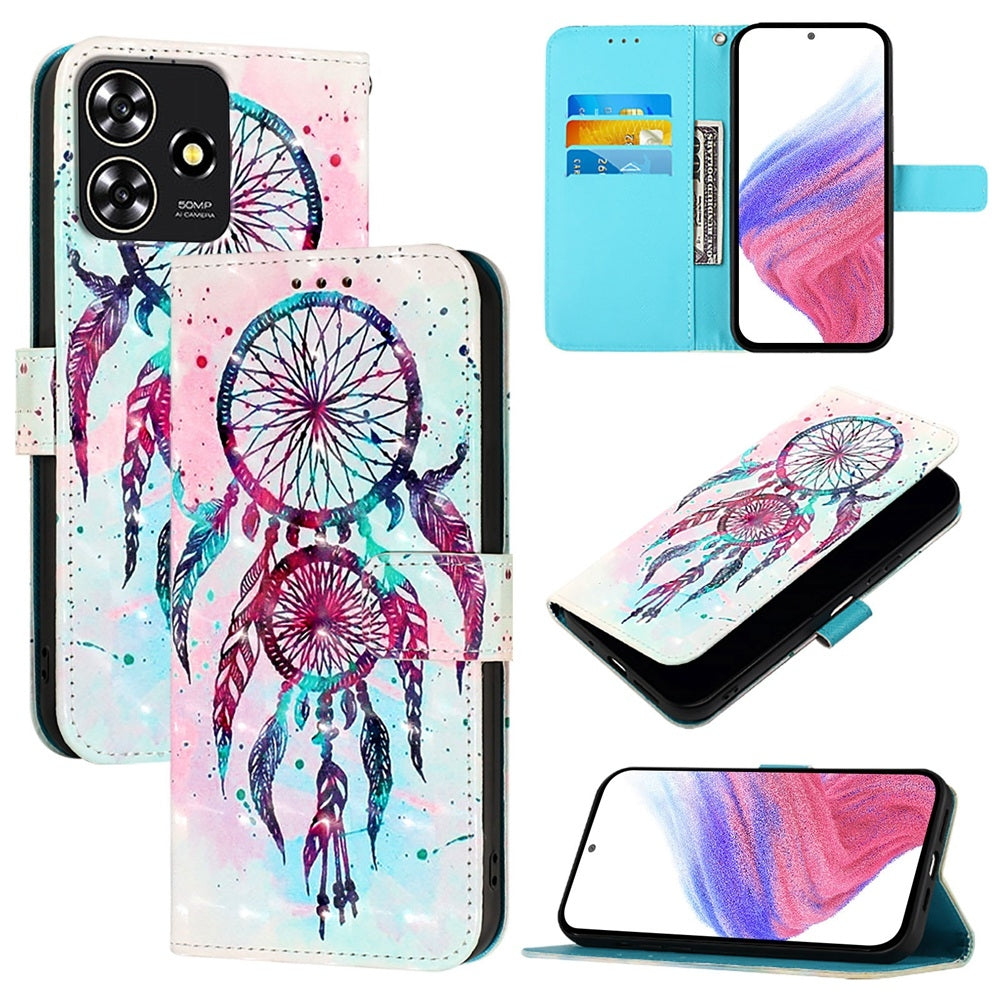 ZTE Blade A73 4G Leather Flip Phone Case with 3D Painted Design, Card Holder, Wallet & Stand Function - Durable Protection & Easy Access