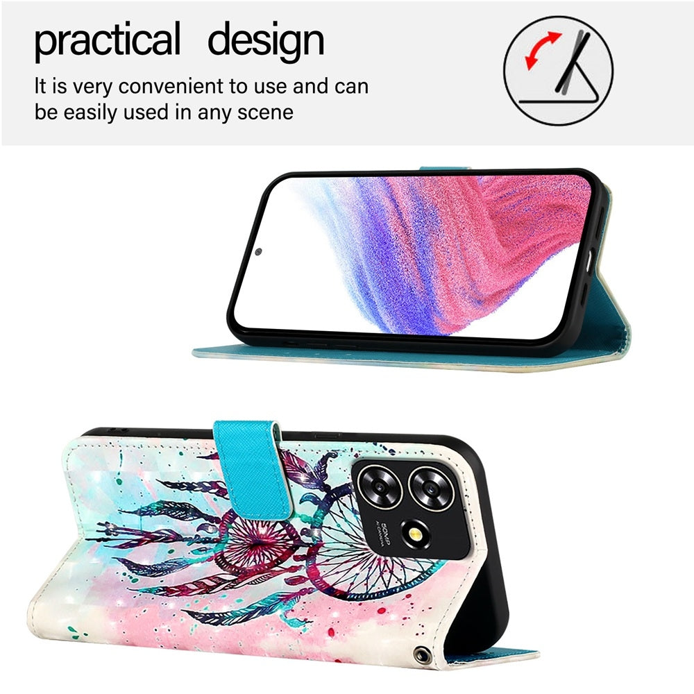 ZTE Blade A73 4G Leather Flip Phone Case with 3D Painted Design, Card Holder, Wallet & Stand Function - Durable Protection & Easy Access