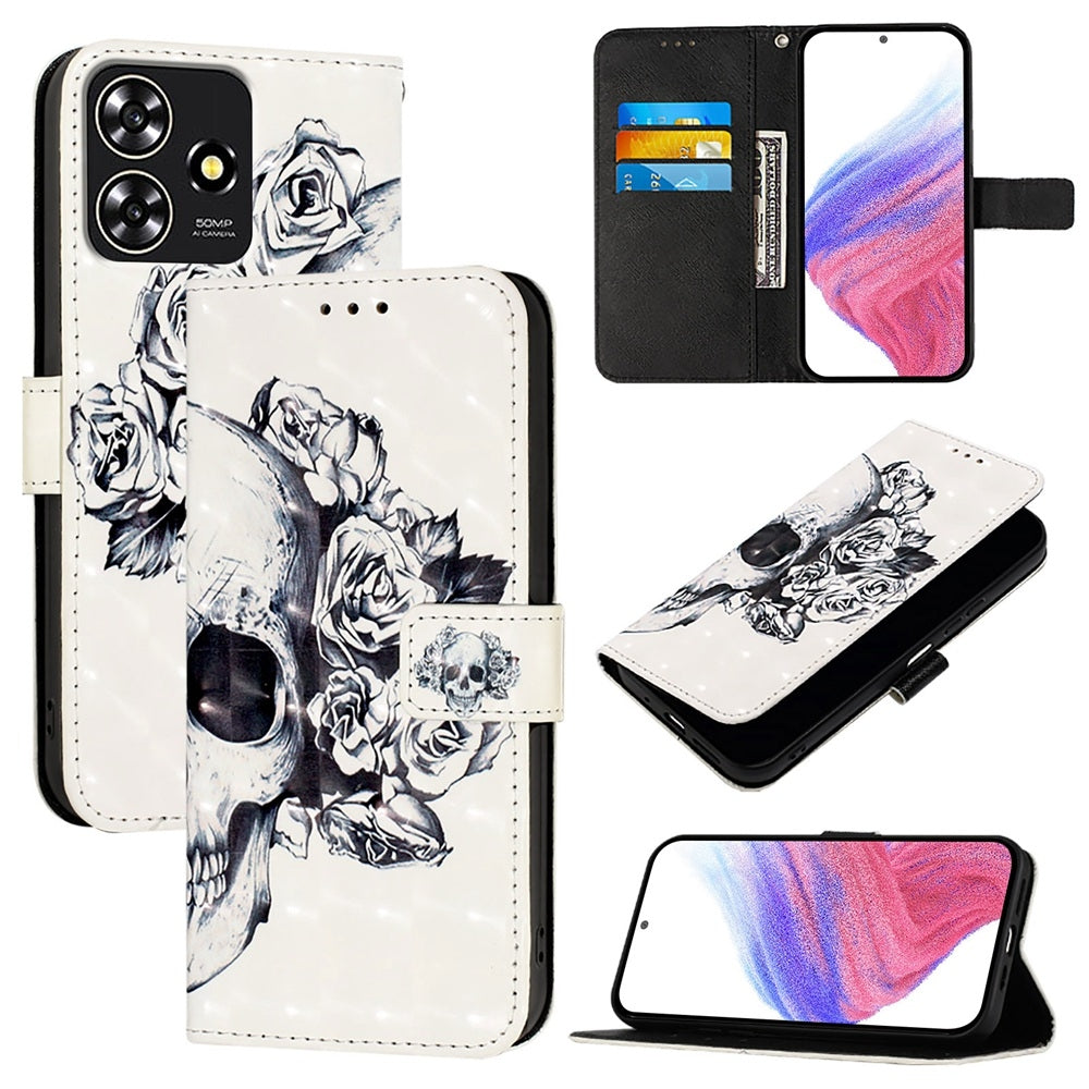 ZTE Blade A73 4G Leather Flip Phone Case with 3D Painted Design, Card Holder, Wallet & Stand Function - Durable Protection & Easy Access