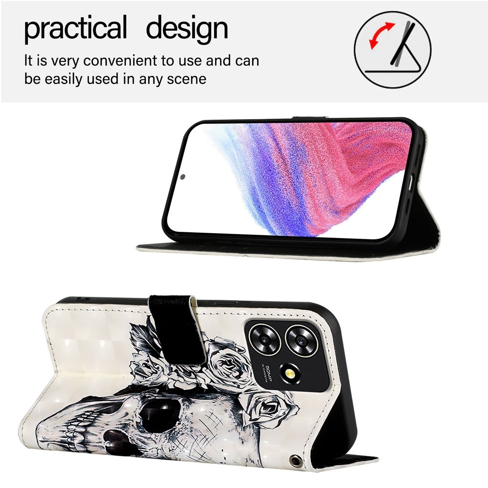 ZTE Blade A73 4G Leather Flip Phone Case with 3D Painted Design, Card Holder, Wallet & Stand Function - Durable Protection & Easy Access