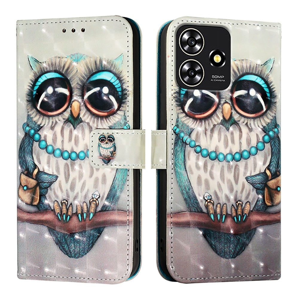 ZTE Blade A73 4G Leather Flip Phone Case with 3D Painted Design, Card Holder, Wallet & Stand Function - Durable Protection & Easy Access