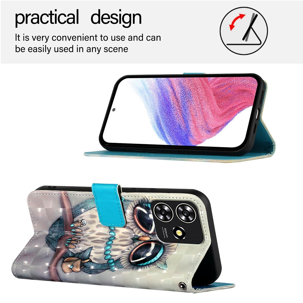 ZTE Blade A73 4G Leather Flip Phone Case with 3D Painted Design, Card Holder, Wallet & Stand Function - Durable Protection & Easy Access