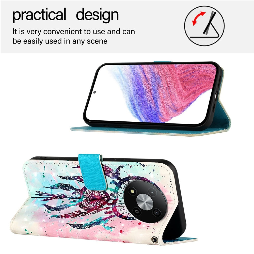 ZTE Blade A73 5G Leather Flip Phone Case with 3D Painted Design, Card Holder, Wallet & Stand Function - Durable Protection & Easy Access