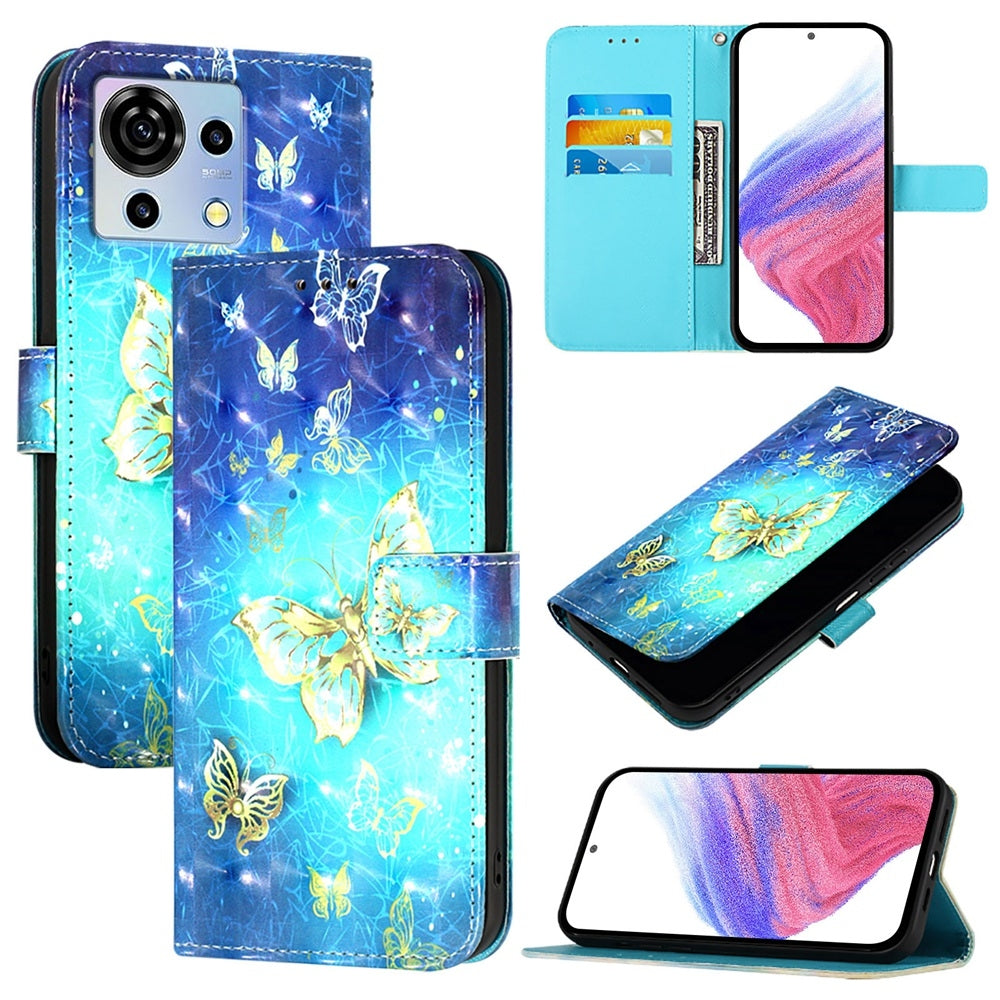 ZTE Blade V50 Vita Leather Flip Phone Case with 3D Painted Design, Card Holder, Wallet & Stand Function - Durable Protection & Easy Access