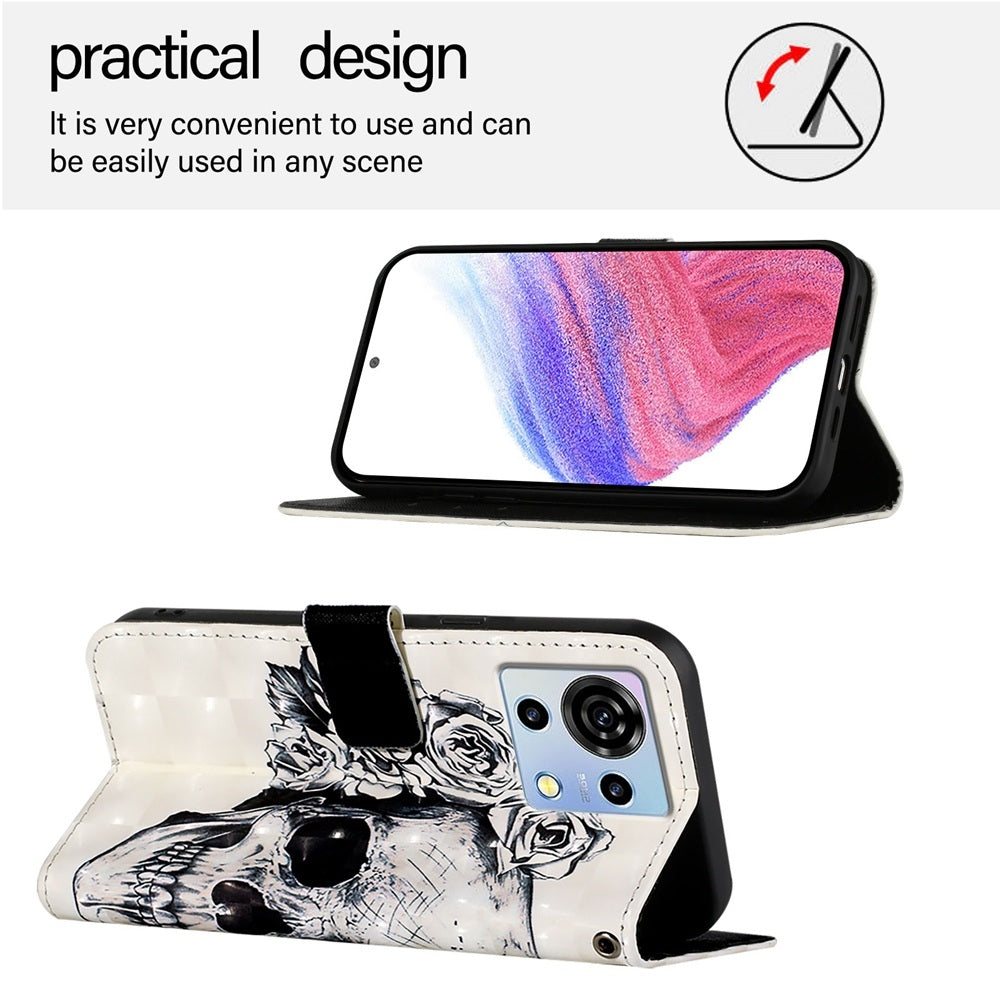 ZTE Blade V50 Vita Leather Flip Phone Case with 3D Painted Design, Card Holder, Wallet & Stand Function - Durable Protection & Easy Access