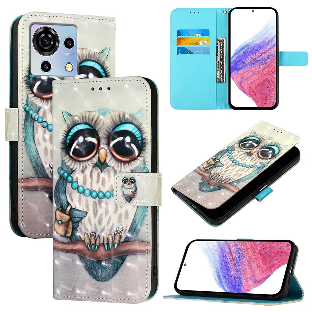 ZTE Blade V50 Vita Leather Flip Phone Case with 3D Painted Design, Card Holder, Wallet & Stand Function - Durable Protection & Easy Access