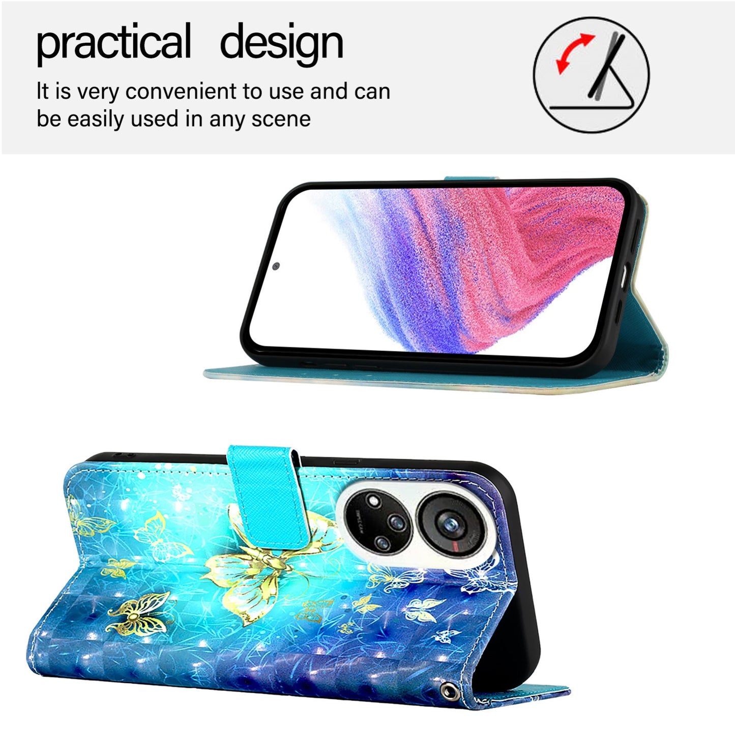 ZTE Blade V40s Leather Flip Phone Case with 3D Painted Design, Card Holder, Wallet & Stand Function - Durable Protection & Easy Access