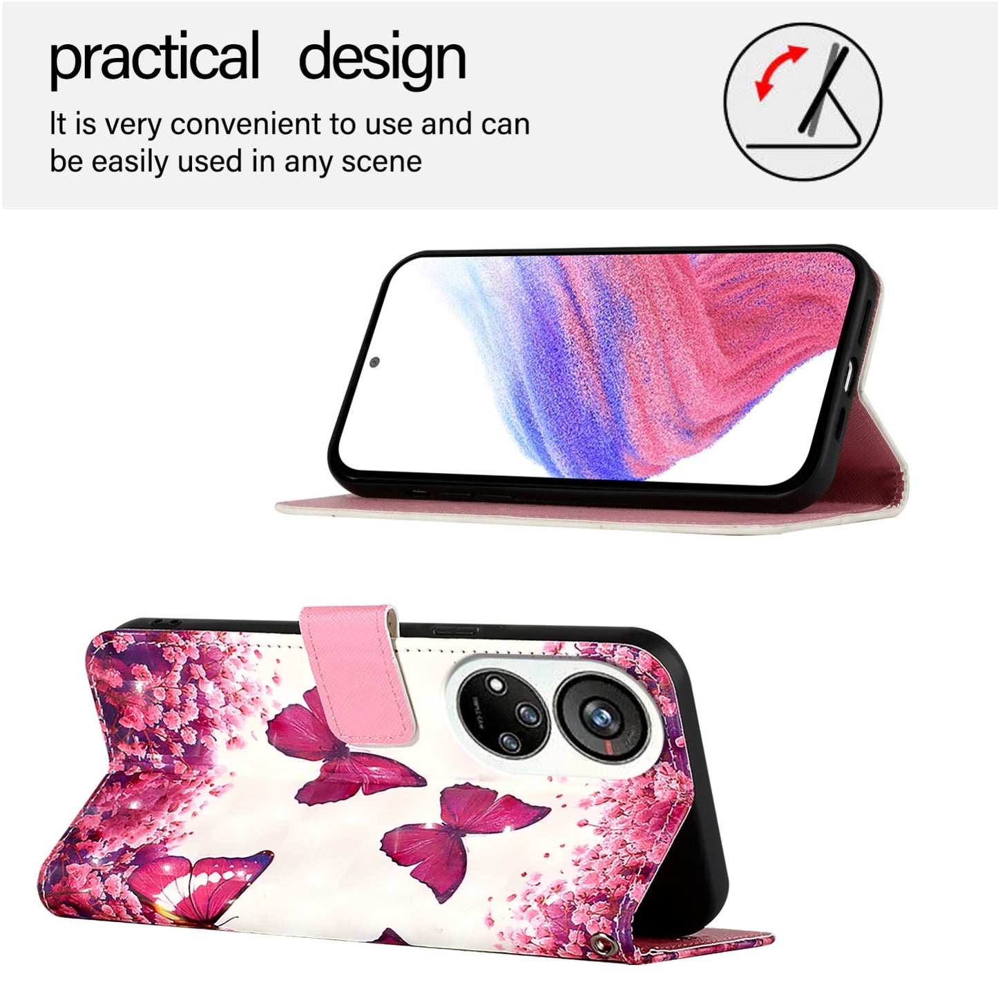 ZTE Blade V40s Leather Flip Phone Case with 3D Painted Design, Card Holder, Wallet & Stand Function - Durable Protection & Easy Access